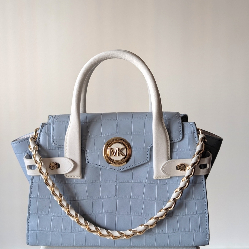Michael Kors Light Blue and White Satchel